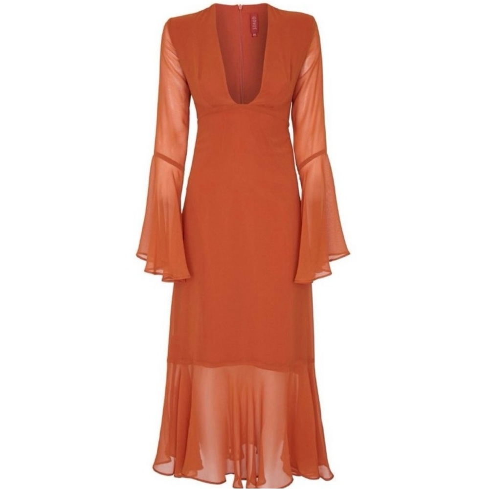 STAUD Luca Dress in Spice (Orange) Long Sleeve Dress XS
